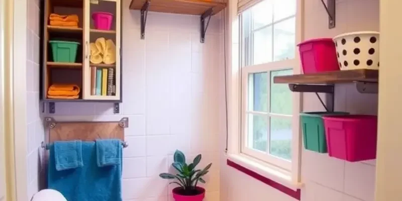 Well-organized small bathroom with creative storage solutions