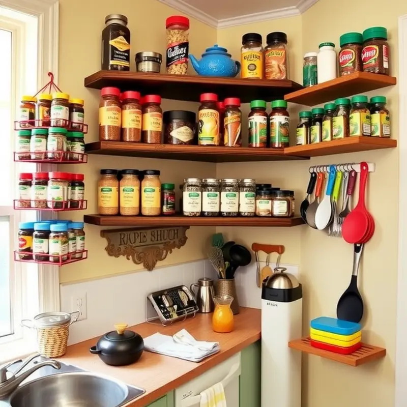 Innovative storage solutions in a small kitchen.