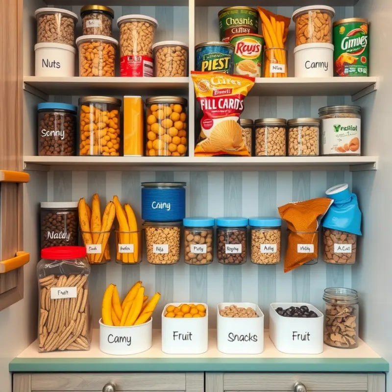 A vibrant snack corner showcasing effective organization and appealing snack categories.