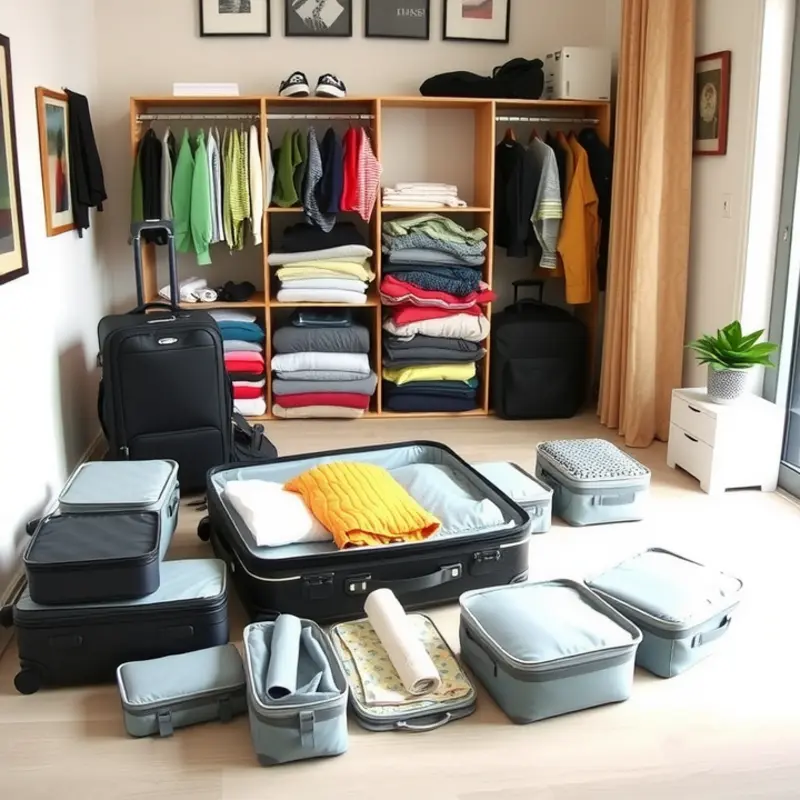 A neat apartment showcasing efficient packing techniques for travelers.