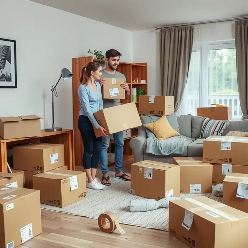 A couple efficiently packing their living space.