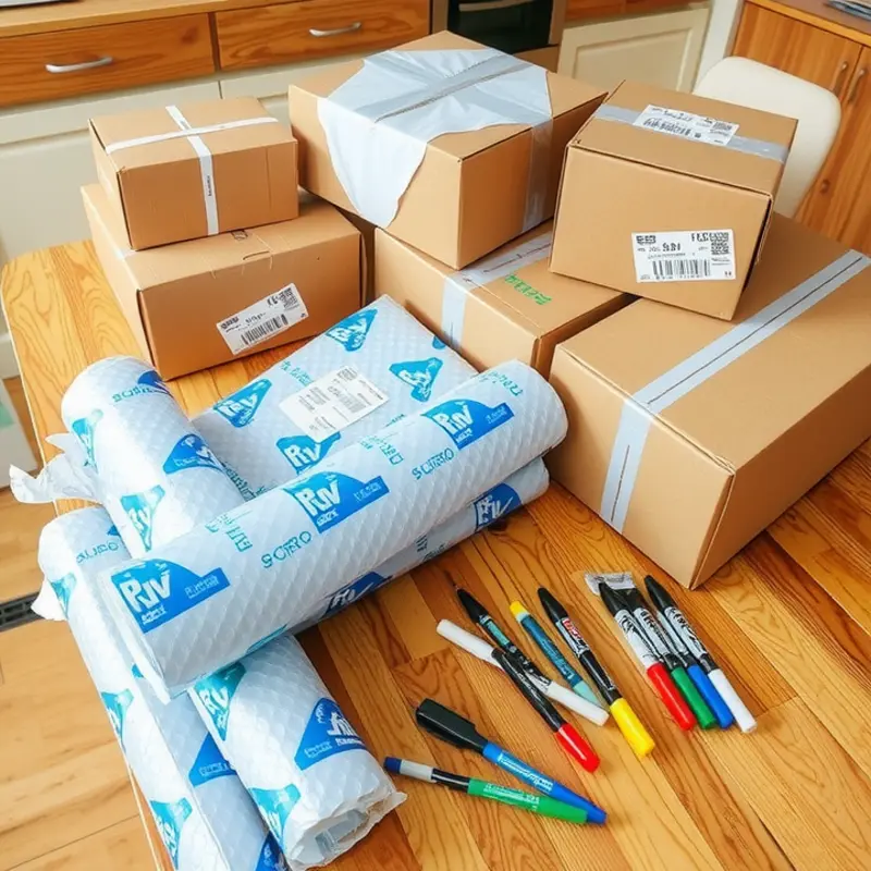Essential packing materials for safely securing your kitchen items during a move.