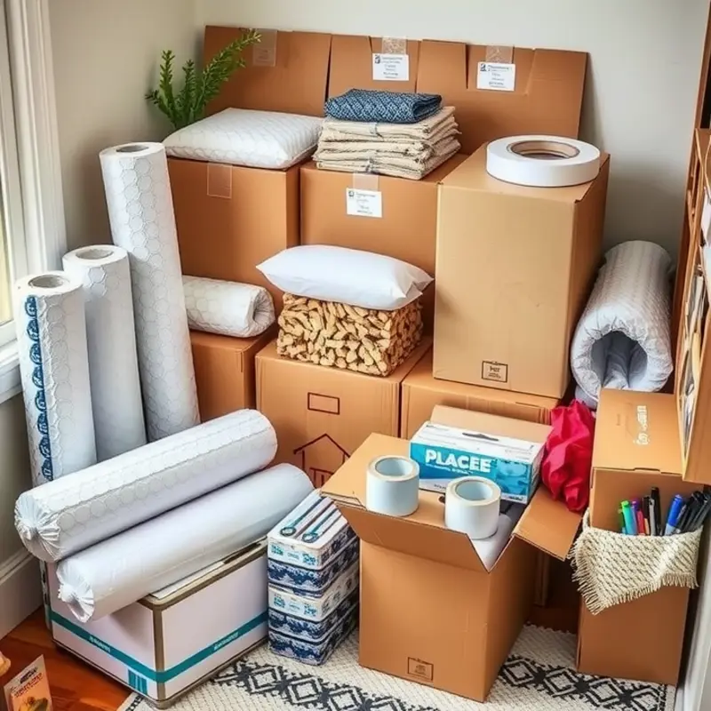 A well-organized packing station ready to protect fragile electronics.
