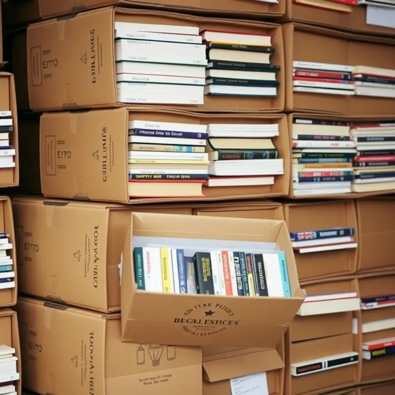 A sorting session in a cozy living room featuring piles of books.