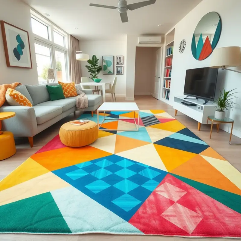 Colorful no-sew rag rug using fabric scraps.