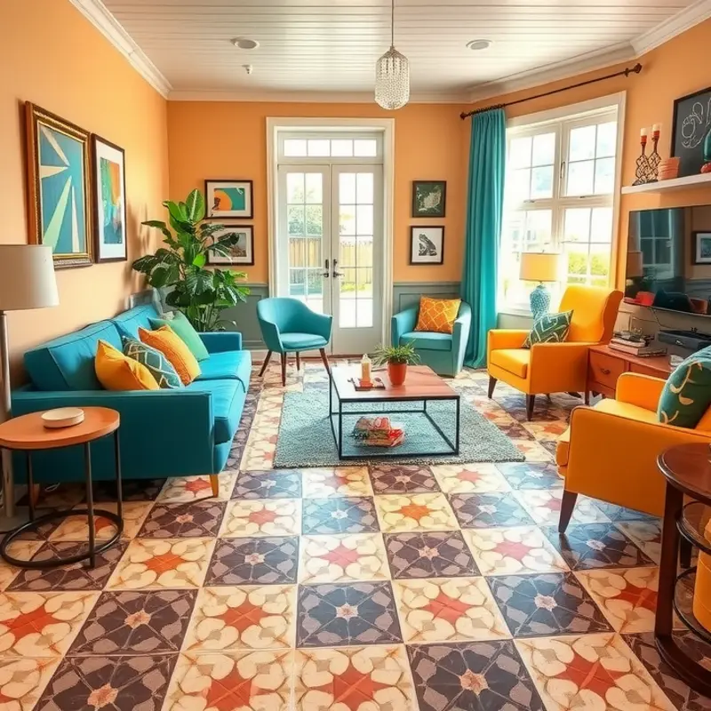 Stylish peel-and-stick flooring elevating a cozy living space.