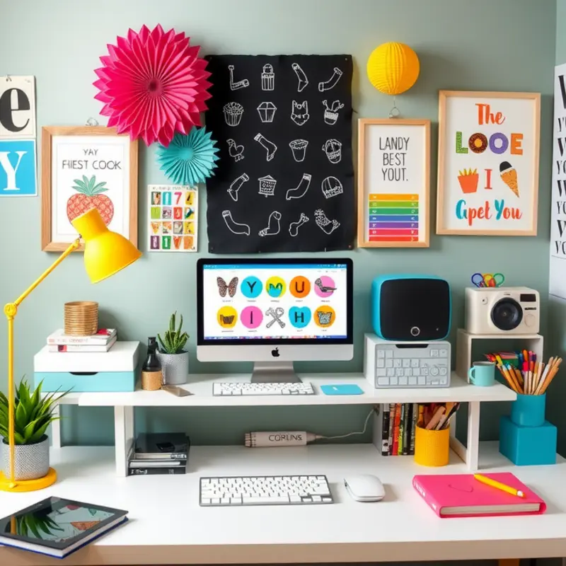 A compact desk setup showcasing effective organization strategies for small living spaces.
