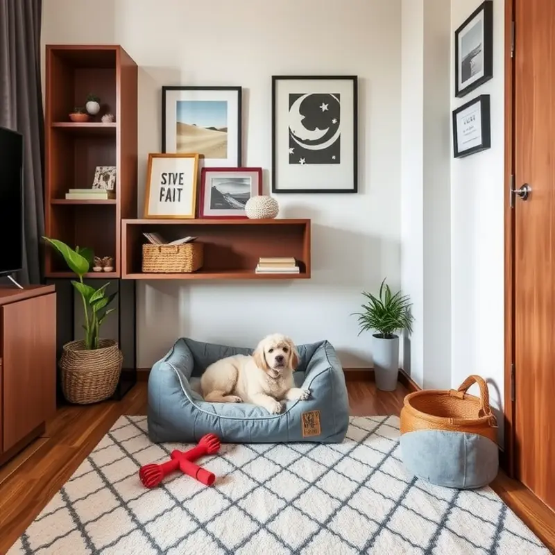 A stylish pet gate creating safe zones in an apartment.