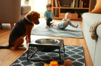 A pet-friendly apartment with cozy decor and a dog near its feeding station.