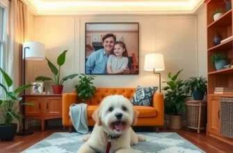 An apartment overview showcasing pet-friendly lighting and vibrant family life.