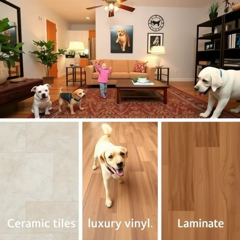 Various pet-friendly flooring samples, ideal for families.