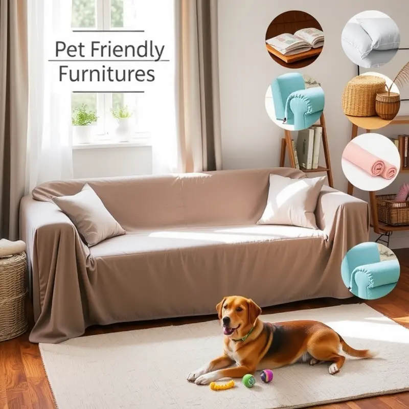 A stylish living room with various pet-friendly furniture covers.