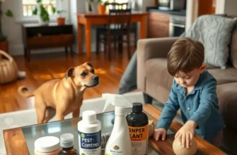 A family with pets in a sunny apartment with greenery, highlighting a peaceful living space.