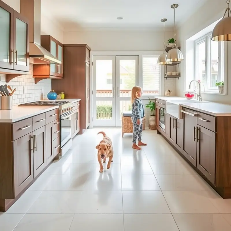 Durable and safe kitchen materials for families with pets and kids.