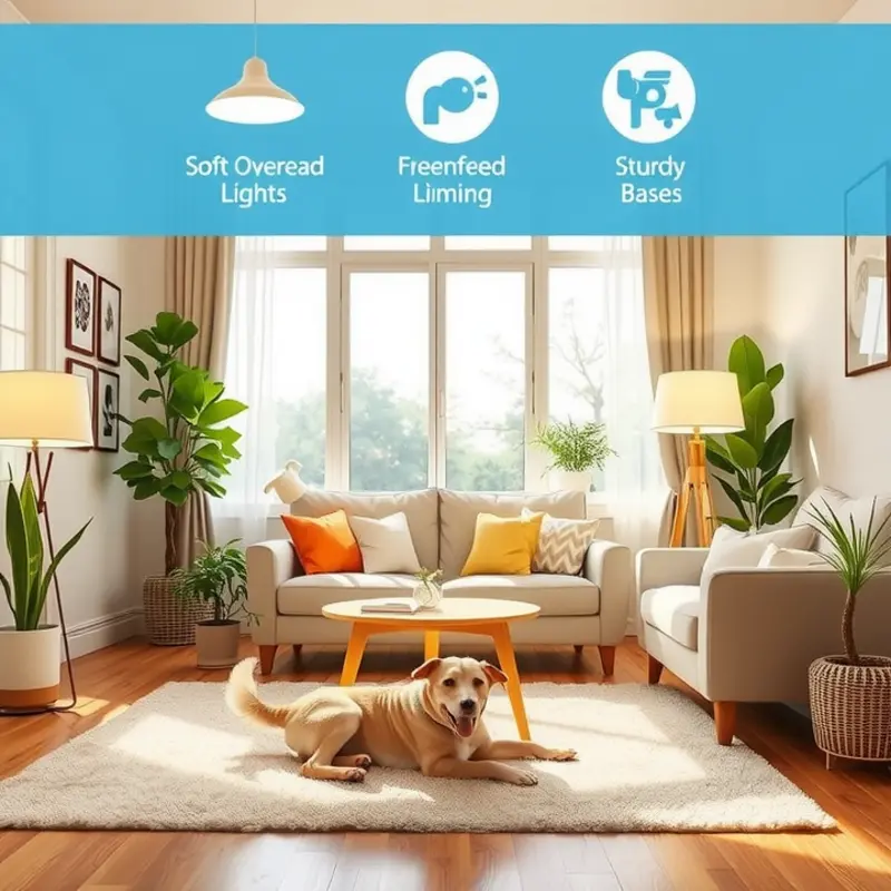 Cozy living space featuring safe lighting fixtures for pets.