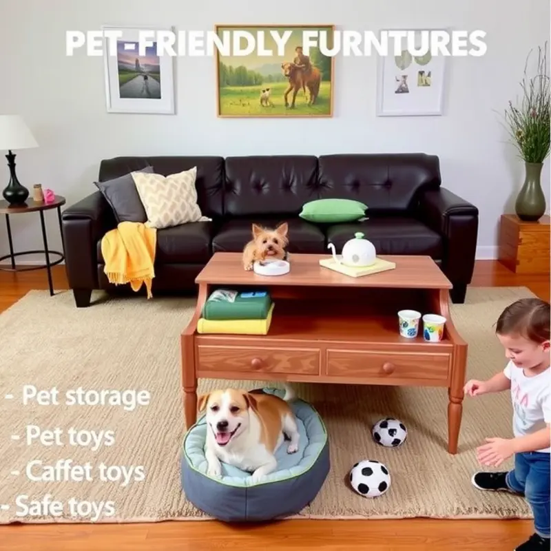 A welcoming living room with pet-friendly furniture ensuring safety for kids and pets.