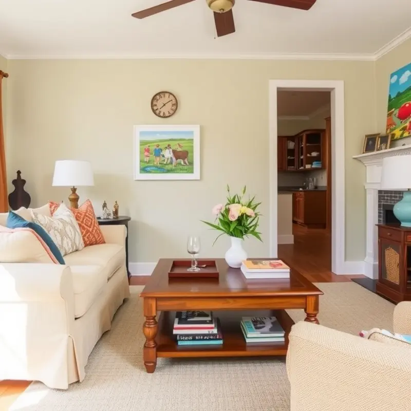 A cozy living room designed for families and their pets, featuring stylish yet durable furnishings.