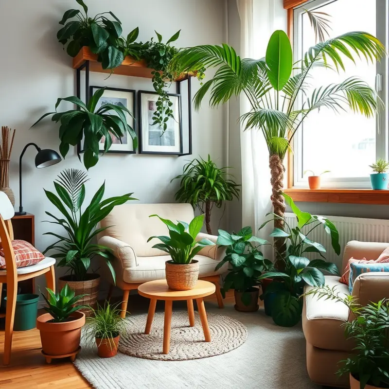 A vibrant apartment featuring pet-friendly plants enhancing the space.