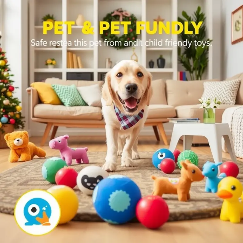 A happy child and dog engaging with safe toys in a pet-friendly living space.