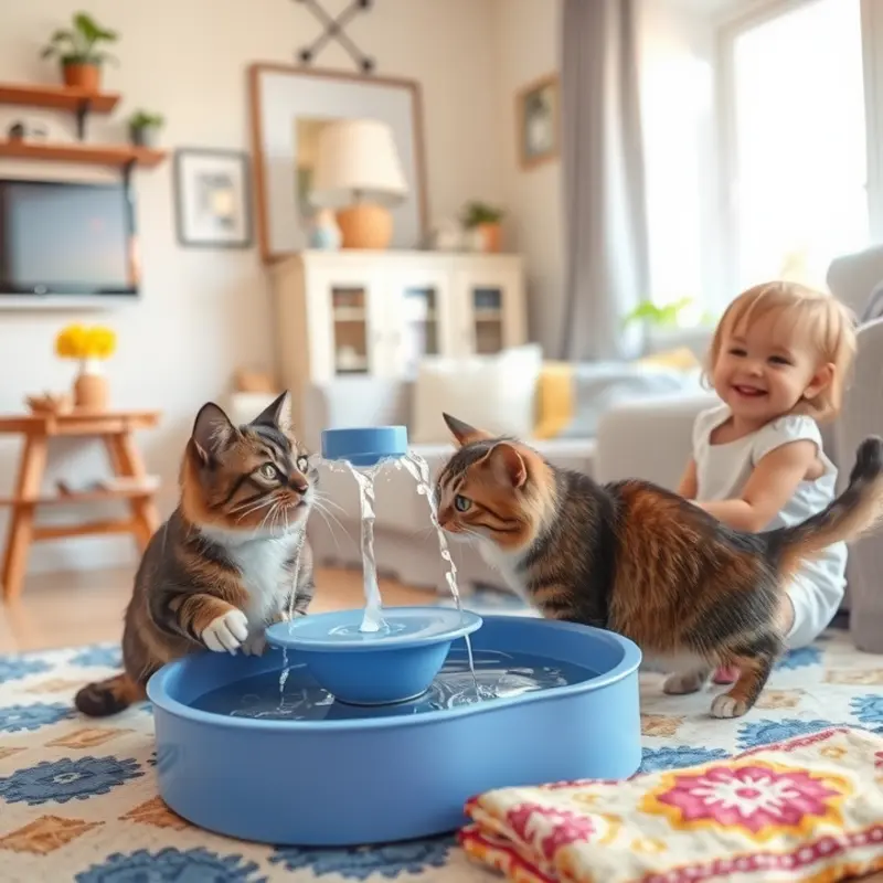 A well-organized pet hydration station in a cozy apartment setting.