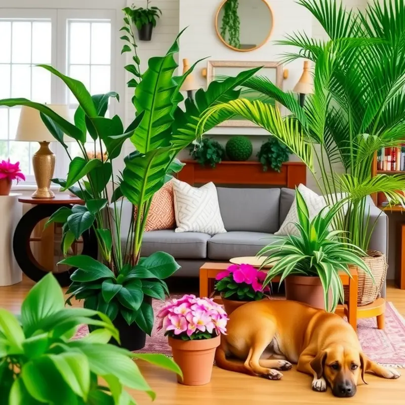 A cozy apartment featuring diverse pet-safe plants enhancing the living space.