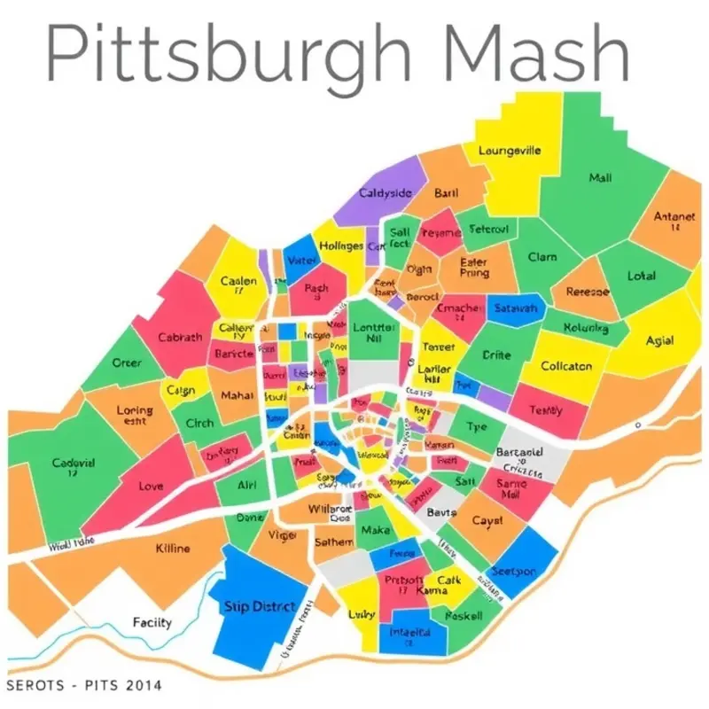 A colorful map of Pittsburgh showcasing its diverse neighborhoods.