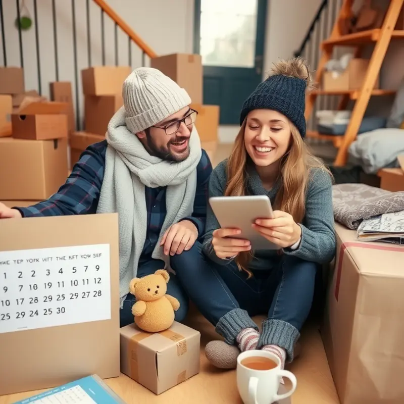Couple planning their winter move with warmth and strategy.