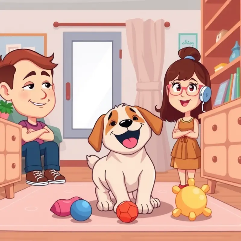 A bright, cozy apartment where a dog and cat enjoy training with their owner.