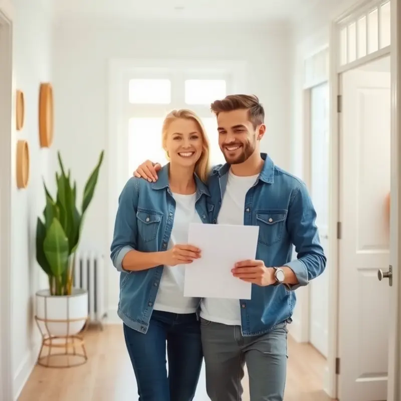 A young couple celebrating their new rental home.