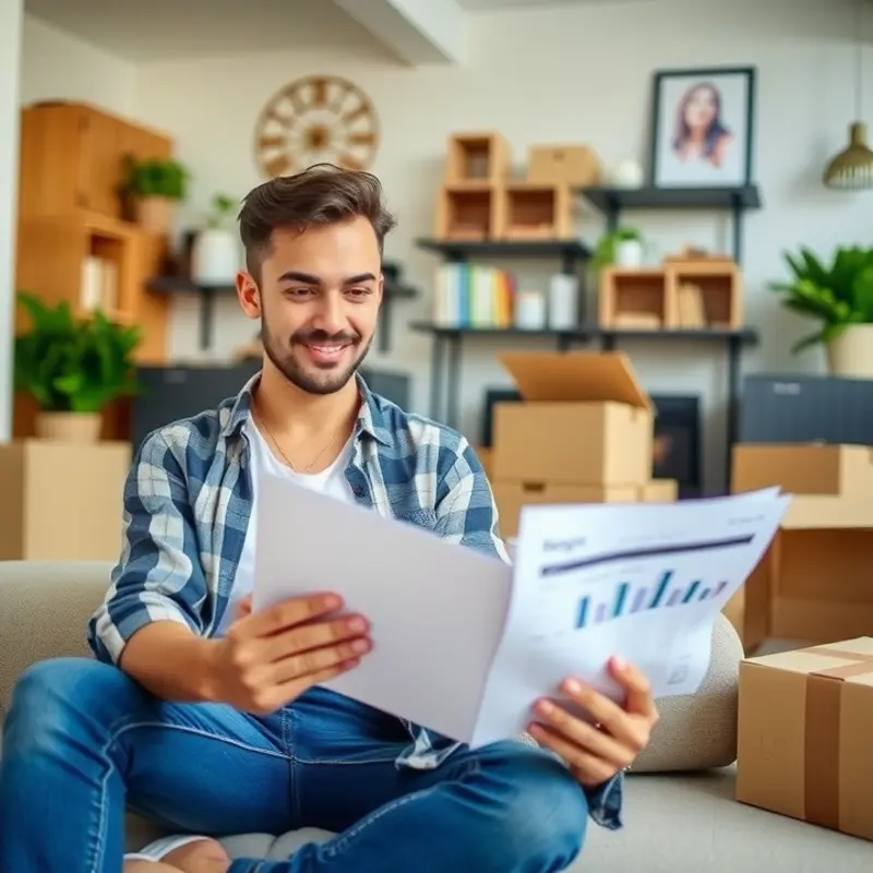 A young professional budgeting their financials in a new apartment.