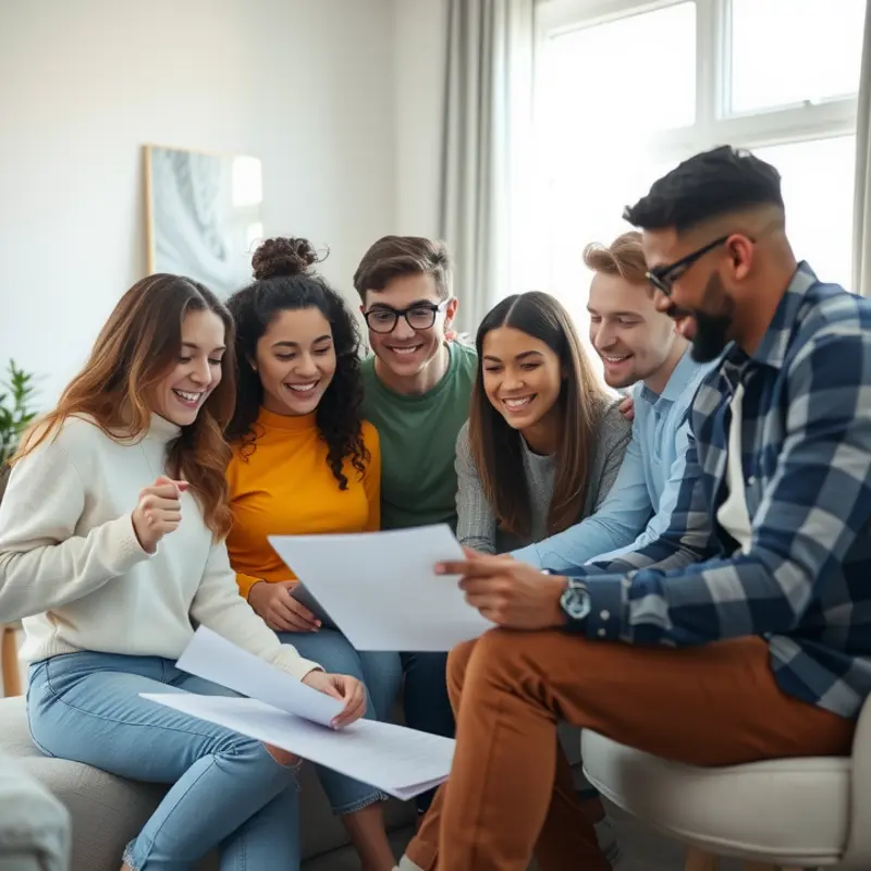 Young renters discussing their rights and lease terms in a shared living space.