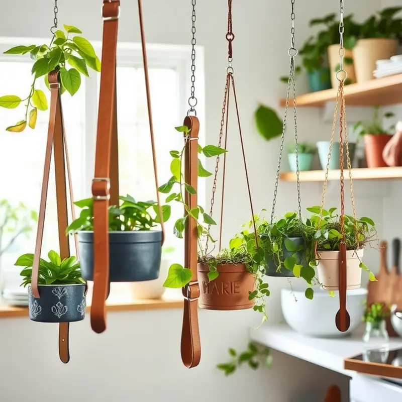 A macramé plant hanger adding a touch of bohemian style to a cozy rental living space.