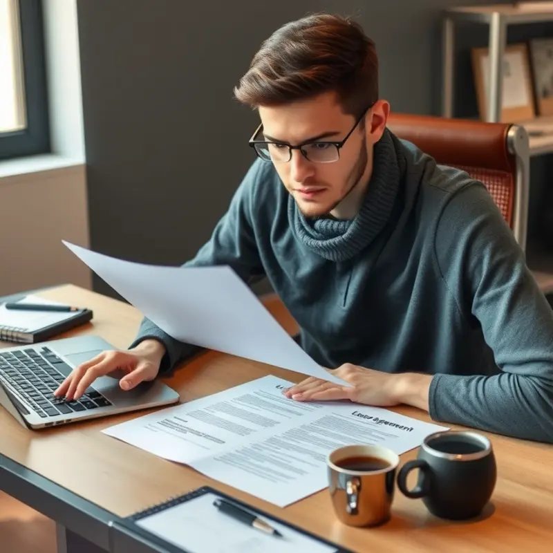 A young tenant focused on understanding their lease agreement.