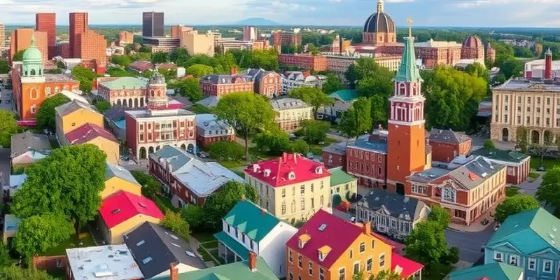 Vibrant street scene in Richmond, highlighting colorful houses and active urban life.