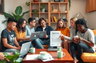 A diverse group of roommates collaborating in a stylish apartment.