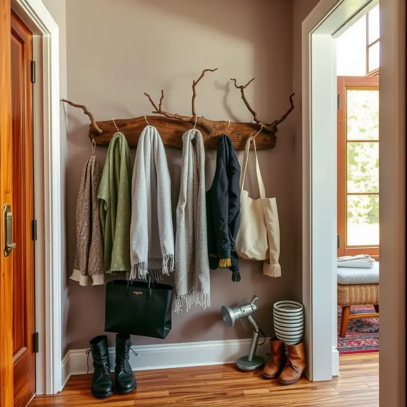 Artistic wall-painted coat hooks adding flair to the entryway.