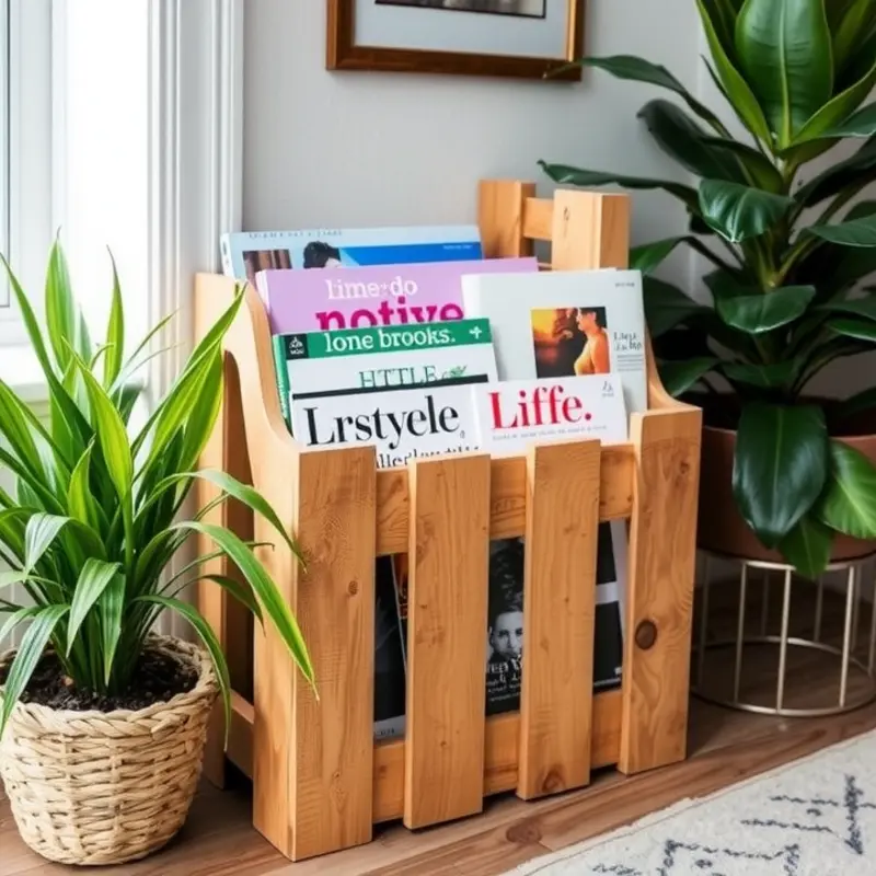 Sleek floating magazine rack that adds modern decor to any space.