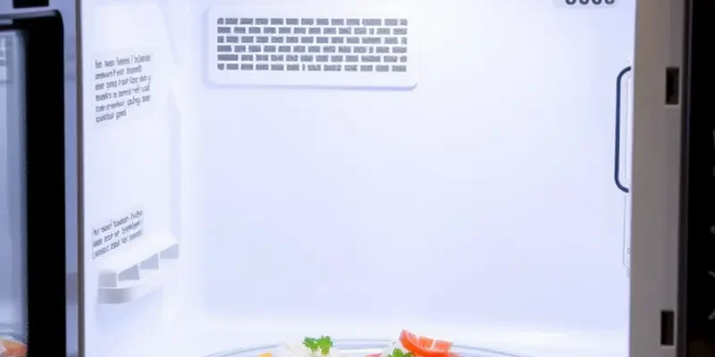 Modern apartment kitchen showcasing a clean microwave and healthy ingredients.