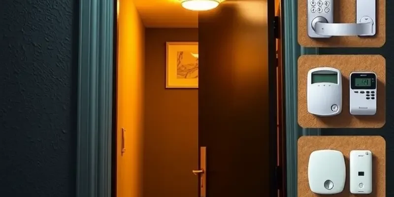 A modern apartment with enhanced security features visibly integrated into the living environment.