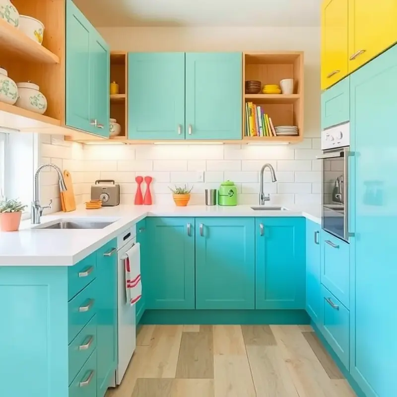 A well-organized kitchen designed with safety in mind, featuring childproof elements.