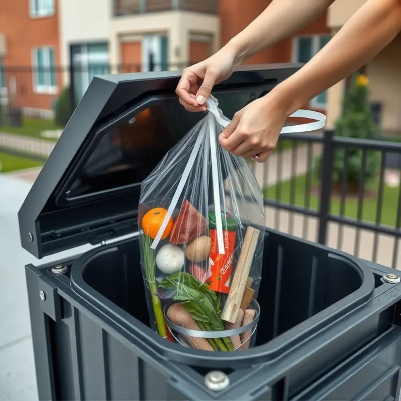 Organized trash and recycling area in an apartment complex.