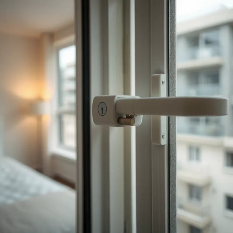 Demonstration of a secured window highlighting a modern lock mechanism.