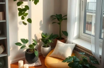 A tranquil apartment with a calming meditation space, soft lighting, and decor.