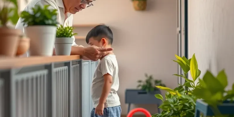 A cozy, childproofed balcony featuring a seating area, plants, and pet-friendly aspects.