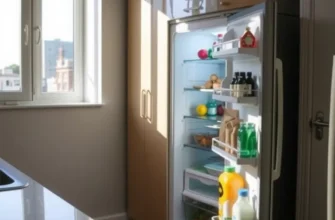 A serene kitchen with a sparkling clean refrigerator and fresh flowers.