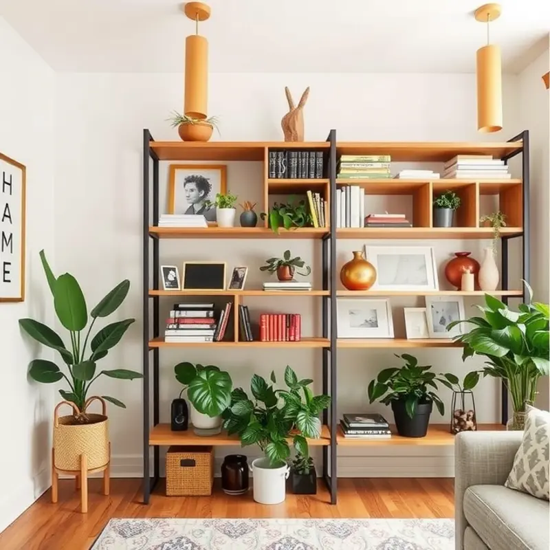 A decorative fabric room divider adds color and coziness to a living space.