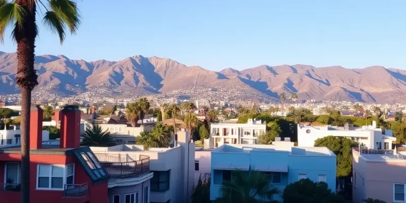 A welcoming terrace view from an apartment in Silver Lake, featuring lush surroundings and a skyline backdrop.