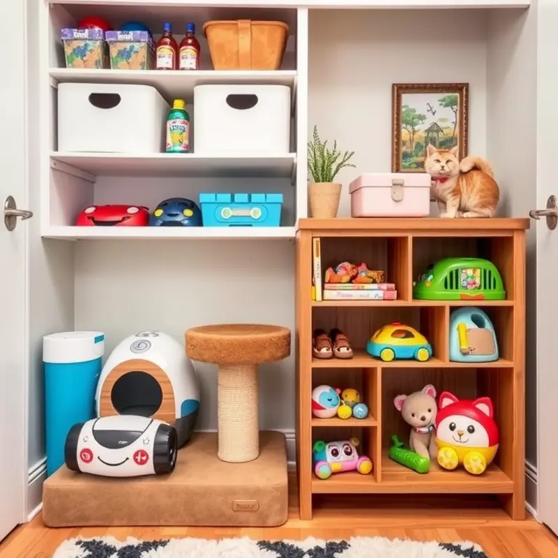 A happy child and dog engaging with safe toys in a pet-friendly living space.