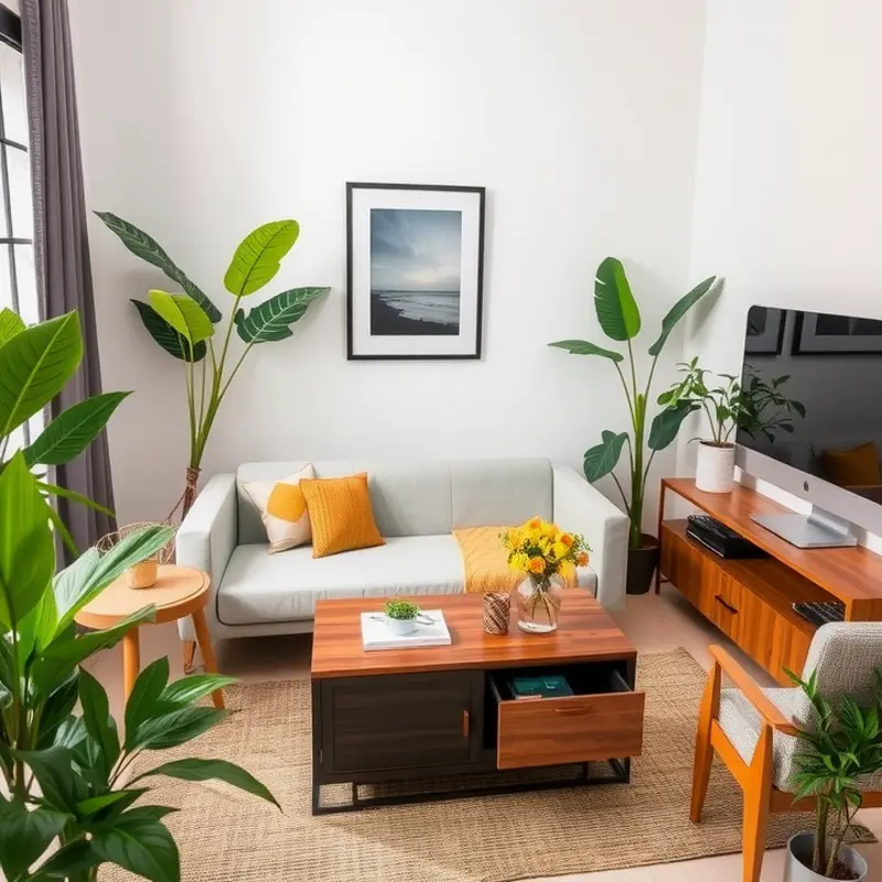 A stylish small living room optimized for space and comfort.