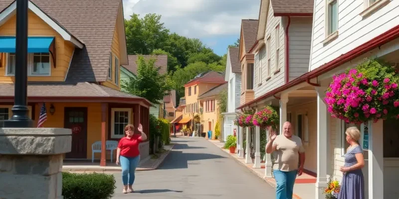Families and individuals enjoying a day in a small-town park.